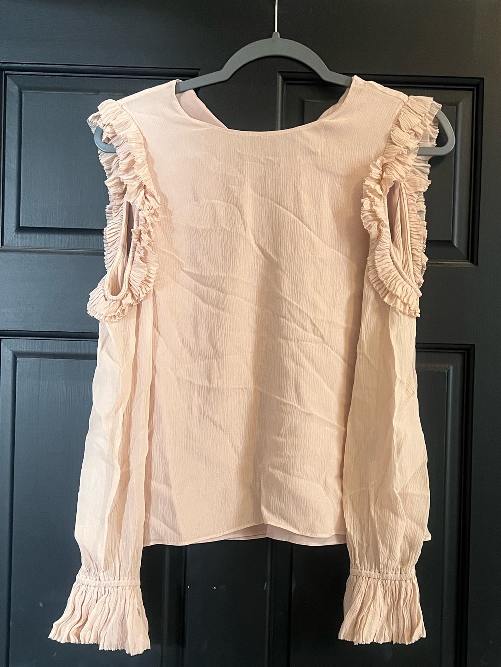 INTERMIX Pale Blush Ruffle Cold-Shoulder Blouse